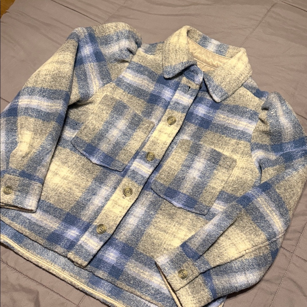 GAP women’s Blue and White Checkered Jean Jacket